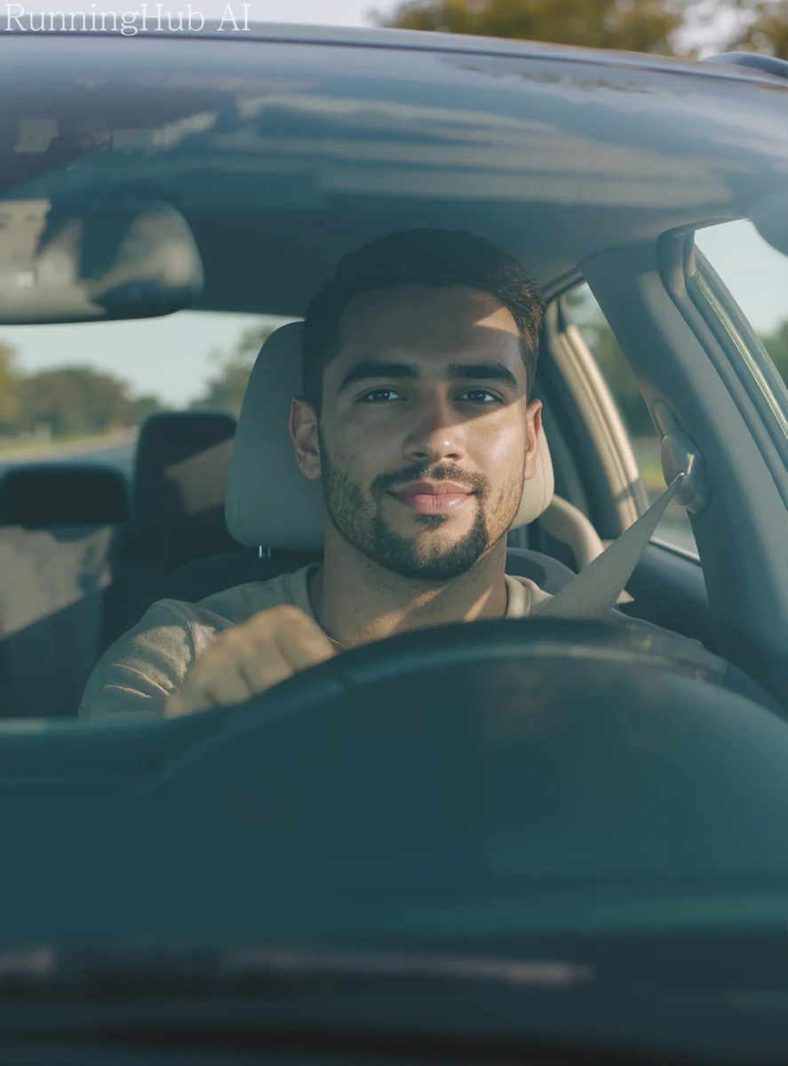Motorista ao volante de um carro
